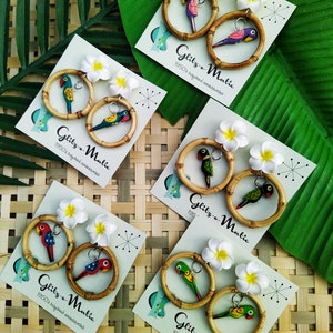 Vintage Inspired* Tiki Bamboo Hoops Tropical Birds