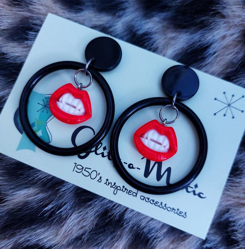 Halloween hoops kiss my fangs dracula earrings vampire glitz-o-matic image 2