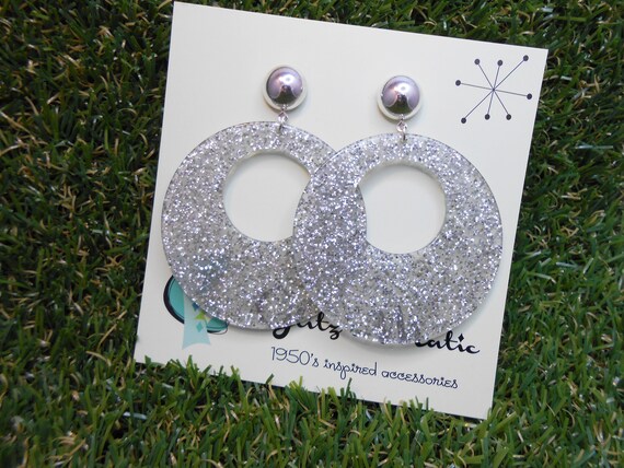 Silver glitter hoop earrings best sale