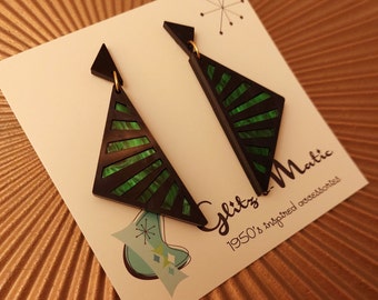art deco inspired triangle earrings in marbled green & champagne by glitzomatic glitz-o-matic