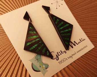 art deco inspired triangle earrings in marble green and marble black glitzomatic glitz-o-matic