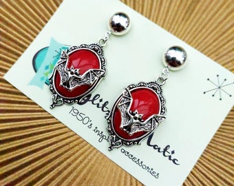 gothic inspired halloween earrings red bats by glitzomatic glitz-o-matic