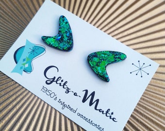 small boomerang stud earrings blue & green confetti earrings earrings glitzomatic glitz-o-matic