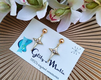 1950s inspired diamond starburst earrings in gold glitzomatic glitz-o-matic