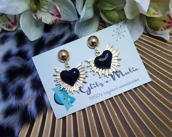 1950s style black sacred heart valentine's day earrings glitz-o-matic