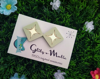 1950s style starburst diamonds in pistachio green & gold mirror by glitzomatic glitz-o-matic
