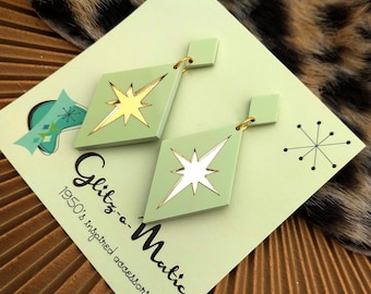1950s style starburst diamonds in pistachio green & gold mirror by glitzomatic glitz-o-matic