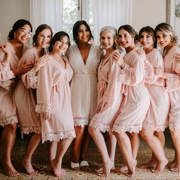 Rose Lace Cotton Robes, Set of 1 2 3 4 5 6 7 8 9 10, Cotton Robes Rose Lace, Rose Lace, Bridesmaids Gifts, Bridal Party Robes, Lace Robes
