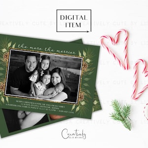 Faire-part de naissance de Noël, Plus on est joyeux, carte photo de Noël, carte photo de faire-part de naissance, carte de Noël à imprimer, carte de naissance