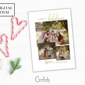 Happy Holidays-fotokaart, kerstfotokaart, vrolijke kerstkaart, goudfoliekerstmis, kerstfotokaart, afdrukbare kerstkaart, kerstkaart