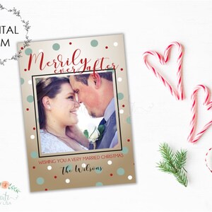 Cartão de Natal para recém-casados, Felizes para sempre, Anúncio de casamento, Cartão de Natal para recém-casados, Natal de casados, Cartão de Natal para imprimir