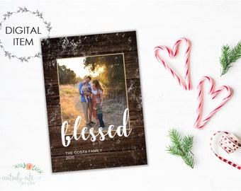 Christmas Photo Card, Holiday Photo Card, Rustic Farmhouse Christmas Card, Blessed Christmas, Farmhouse Christmas, Printable Christmas Card