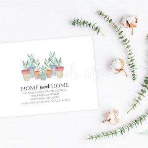 Nieuw adreskaartje, aquarelplanten, bewegende aankondiging, Home Sweet Home-kaart, kaart net verhuisd, nieuw huis, housewarming, afdrukbare kaart