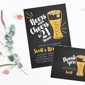 Faire-part d'anniversaire bières et acclamations|21e anniversaire|Invitation fête 21e|Invitation tableau noir|Invitation adulte|30e anniversaire|40e anniversaire|JPEG