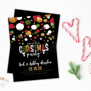 Invitación a fiesta de Navidad, invitación a fiesta de vacaciones, fiesta de vacaciones de invierno, invitaciones navideñas, tarjeta navideña con papel dorado