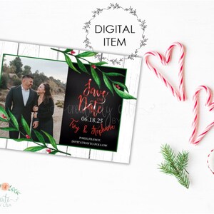 Kerst-save-the-date, kerstfotokaart, winterbruiloft-save-the-date, moderne kerst, kersthulst, boerderij-save the date-kaart