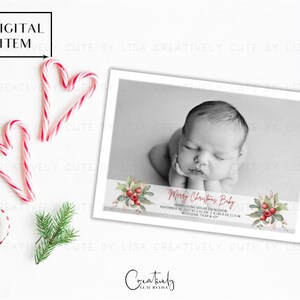 Feliz Navidad Bebé/Bebé Niña/Anuncio de Nacimiento de Navidad/Bebé de Navidad/Bebés 1.ª Navidad/Tarjeta de Navidad y Anuncio de Bebé/Digital
