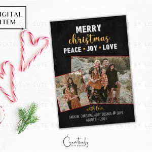 Merry Christmas-fotokaart, familievakantie fotokaart, vrede, vreugde en liefde, goudfolie kerstkaart, moderne kaart, afdrukbare kerstkaart