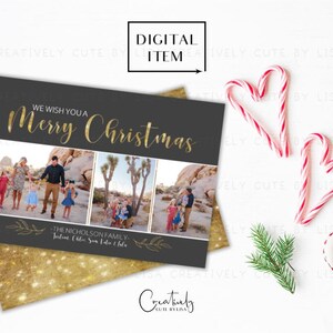 Vrolijk kerstfeest fotokaart, wij wensen je een vrolijk kerstfeest, vakantiefotokaart, goudfolie, moderne kerstkaart, afdrukbare kerstkaart