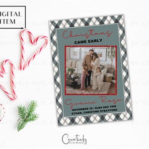 Faire-part de naissance, Photo de famille de Noël, Buffalo Check, Faire-part de naissance, Carte de Noël à la ferme, Carte à imprimer