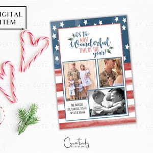 Weihnachtskarte mit Militär, schönste Zeit des Jahres, Familienfotokarte, Vaterländische Weihnachtskarte, Weihnachtskarte zum selbst ausdrucken, US Militär