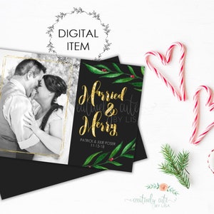 Verheiratet Weihnachtskarte, Vermählt und fröhlich, Hochzeits-Weihnachtskarte, Brautpaar-Weihnachtskarte, Goldfolien-Karte, druckbare Weihnachtskarte