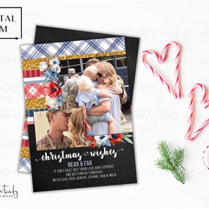 Biglietto di Natale militare, auguri di Natale vicini e lontani, Natale patriottico, biglietto di Natale per la distribuzione, biglietto fotografico, etichetta per l'indirizzo del mittente