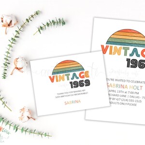 faire-part d'anniversaire 1969, 50e anniversaire, anniversaire vintage, faire-part d'anniversaire et carte de remerciement, faire-part imprimable