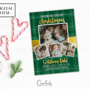 Faire-part de naissance de Noël, carte photo de Noël, carreaux de Noël, Noël Buffalo Check, faire-part bébé, carte imprimable