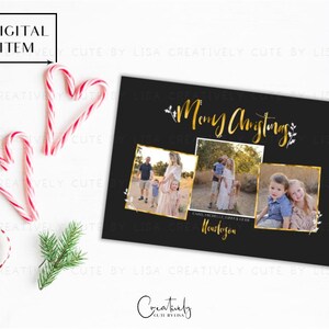 Cartão com foto de Natal, cartão com foto de feriado, cartão de feliz Natal em folha de ouro, foto de Natal em família, feliz Natal, cartão de Natal para impressão