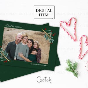 Weihnachtssegnung Fotokarte, Urlaub Familienfotokarte, Holly Weihnachtskarte, Bauernhaus Urlaub Weihnachtskarte, Passende Adresse Etikett