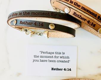 Perhaps this is the moment... Esther 4:14 Leather Wrap Bracelet Gifts for Her Women Friend Bestie Encouragement Christian Religious Jewelry