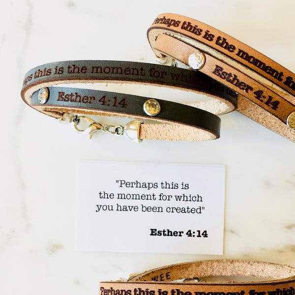 Perhaps this is the moment... Esther 4:14 Leather Wrap Bracelet Gifts for Her Women Friend Bestie Encouragement Christian Religious Jewelry