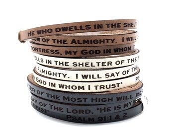 He who dwells in the shadow of the Most High... Psalm 91:1-2  Daily Reminder Leather wrap bracelet