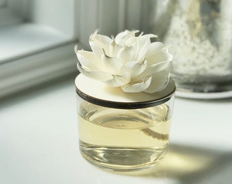 Flower Reed Diffuser: Bamboo & Glass, Non-Toxic Scent Gift, Modern Homestead Decor