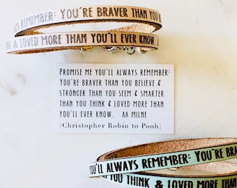 Braver, Stronger, Smarter AA Milne Double Wrap Leather Bracelet Winnie Pooh Inspirational Meaningful Gift Her Women Daughter Mom Book Quote