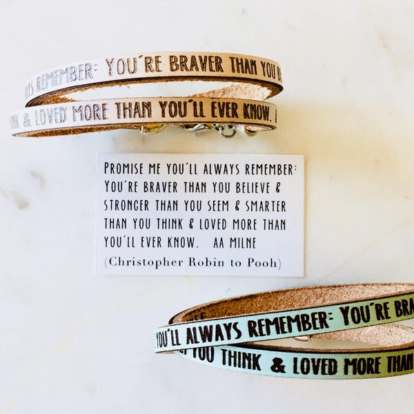 Braver, Stronger, Smarter AA Milne Double Wrap Leather Bracelet Winnie Pooh Inspirational Meaningful Gift Her Women Daughter Mom Book Quote