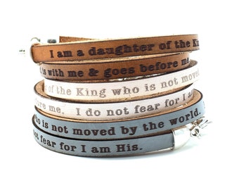 I am a daughter of the King...  Present for Friend, Teen, Daughter, Wife, Mom. Leather Wrap Bracelet. Christian Jewelry. Encouraging gift