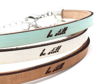 Be Still : Daily Reminder Leather Bracelet Gift for Women, Her, Friend- Encouraging Religious Christian Grief Jewelry Motivational Religious