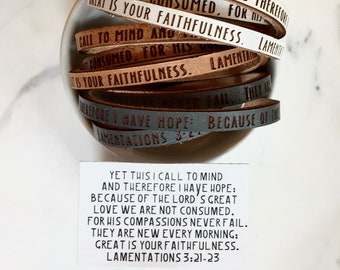 Lamentations 3:21-23  Triple Wrap Leather Bracelet, Christian Jewelry, Christian Gifts for Her, Gift for Women, Friend, Sympathy, Grief Hope