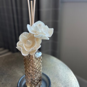 Champagne Cut Glass Reed Diffuser with Magnolia Flower: Home Fragrance Gift