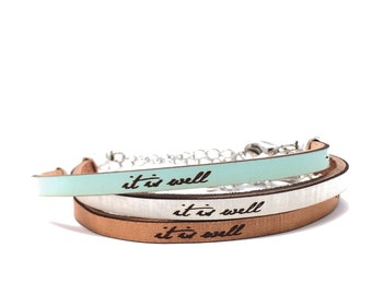 it is well - John 14:27  Daily Reminder Leather Wrap Bracelet, Meaningful Motivational Sympathy Christian Gift for Women, Religious Jewelry