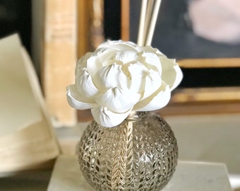 Taupe Glass Reed Diffuser: Peony, Magnolia, Mum - Modern Home Fragrance