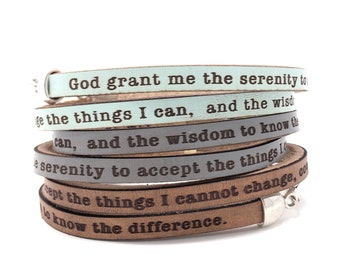 Serenity Prayer Daily Reminder Leather wrap bracelet Al Anon Jewelry Gift Women Encouraging Religious Christian Jewelry Gift for Her Women