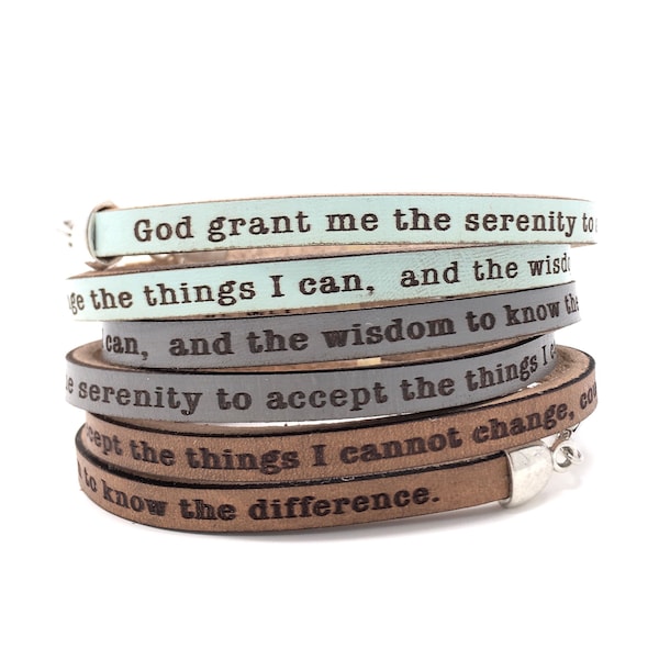 Serenity Prayer Daily Reminder Leather wrap bracelet Al Anon Jewelry Gift Women Encouraging Religious Christian Jewelry Gift for Her Women