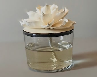 Flower diffuser with Bamboo and Glass Cup. 12 Non Toxic Scent Choices. Modern Farmhouse Decor. Housewarming present, Christian Gift for her