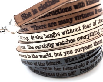 Proverbs 31 Leather Wrap Bracelet: Christian Scripture Jewelry Gift