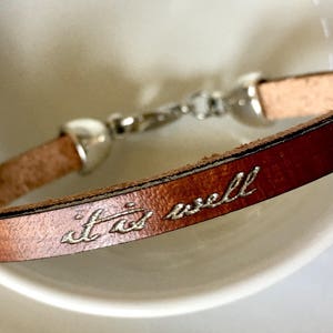 It is Well : Brown Daily Reminder Leather Bracelet Gift for Women Her Friend Mom Christian Jewelry Encouraging Religious Motivational Grief