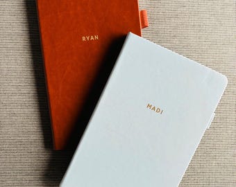 Couple Gift! Personalized Name Vegan Leatherette Journal: Custom Engraved A5 Notebook. Be Wee Paperie