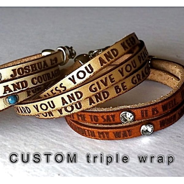 CUSTOM TRIPLE WRAP Daily Reminder Leather wrap bracelet